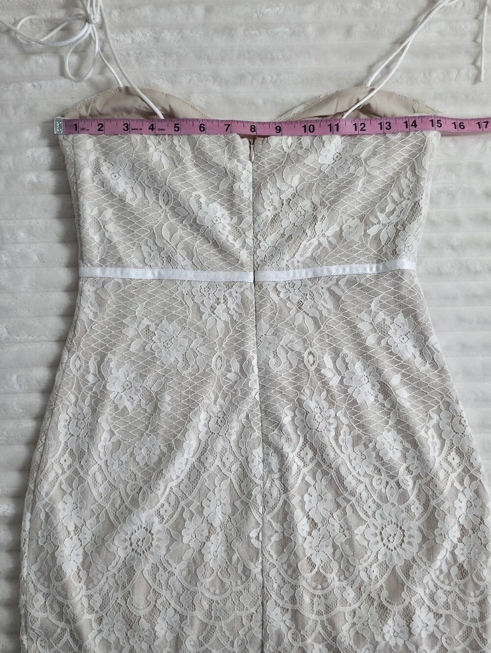 Superdown Lottie Lace Bustier Dress in White, Small, Mini Lace Spaghetti Straps
